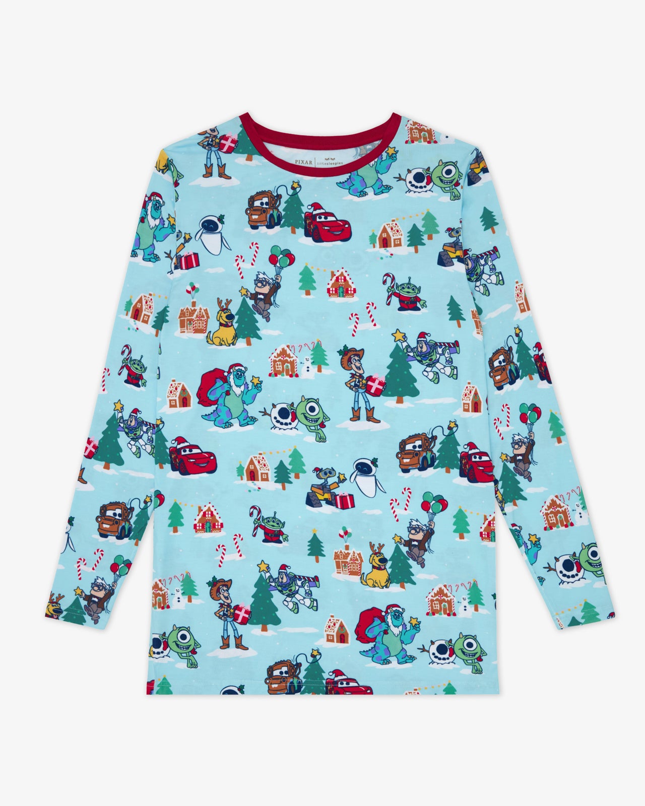 Flat lay of the Disney & Pixar Christmas Village Men's Long Sleeve Pajama Top