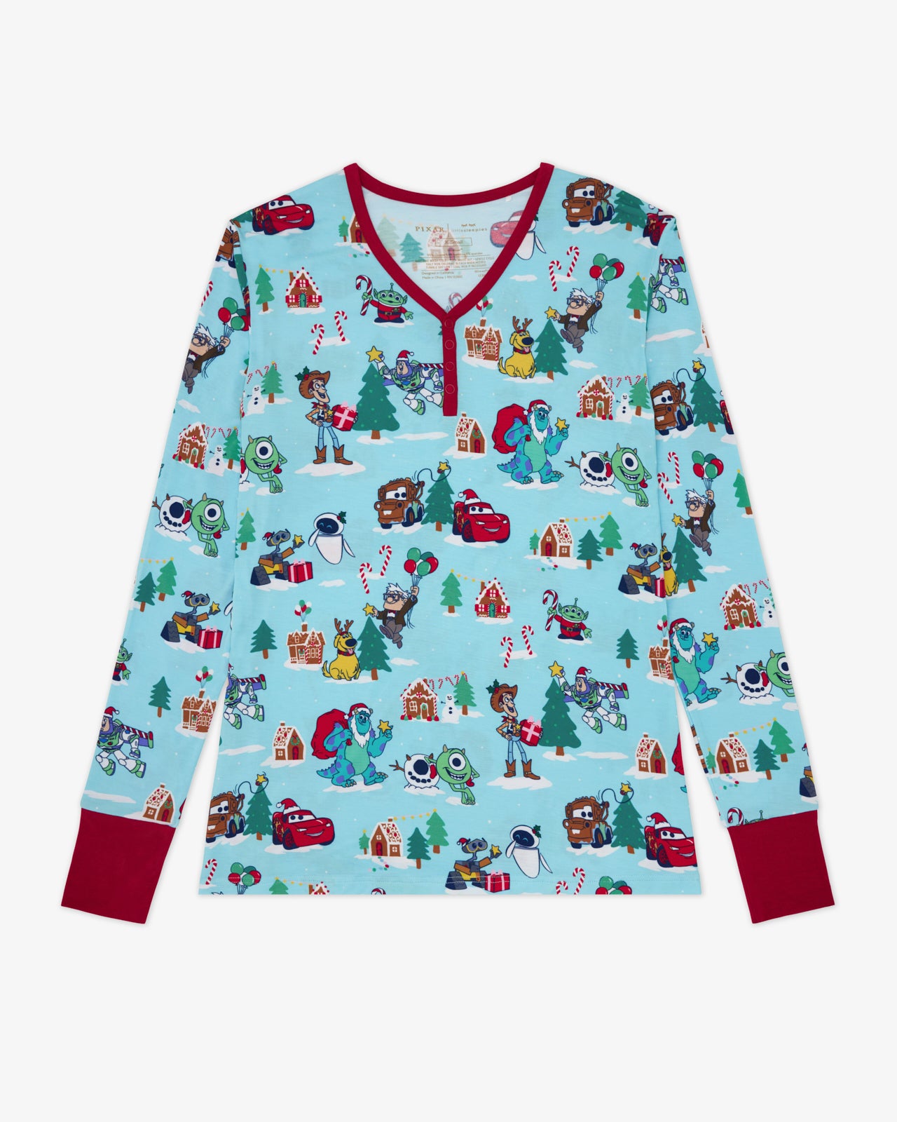 Flat lay of the Disney & Pixar Christmas Village Women's Long Sleeve Pajama Top