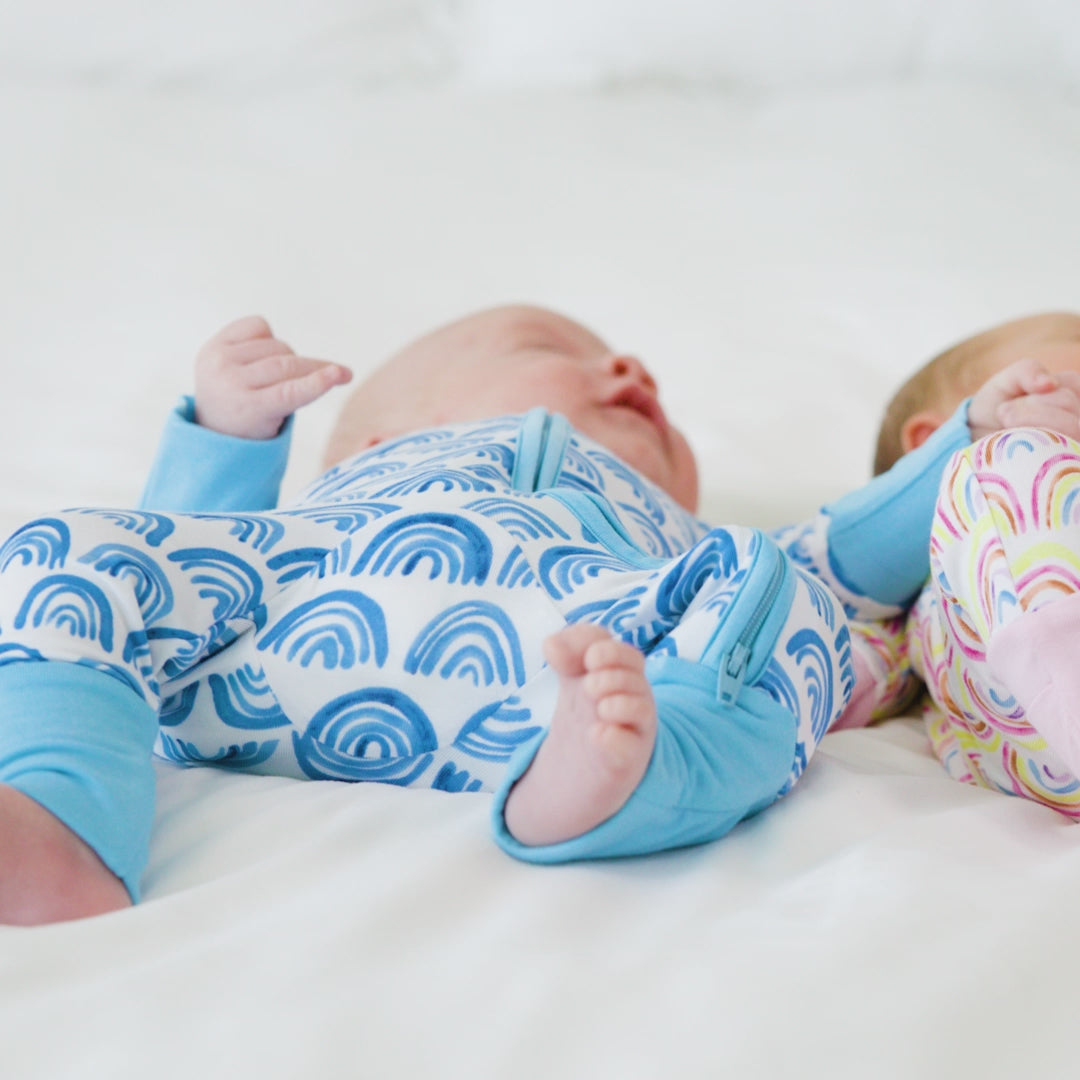 Little sleepies aqua rainbow zippie and 2024 bib bundle