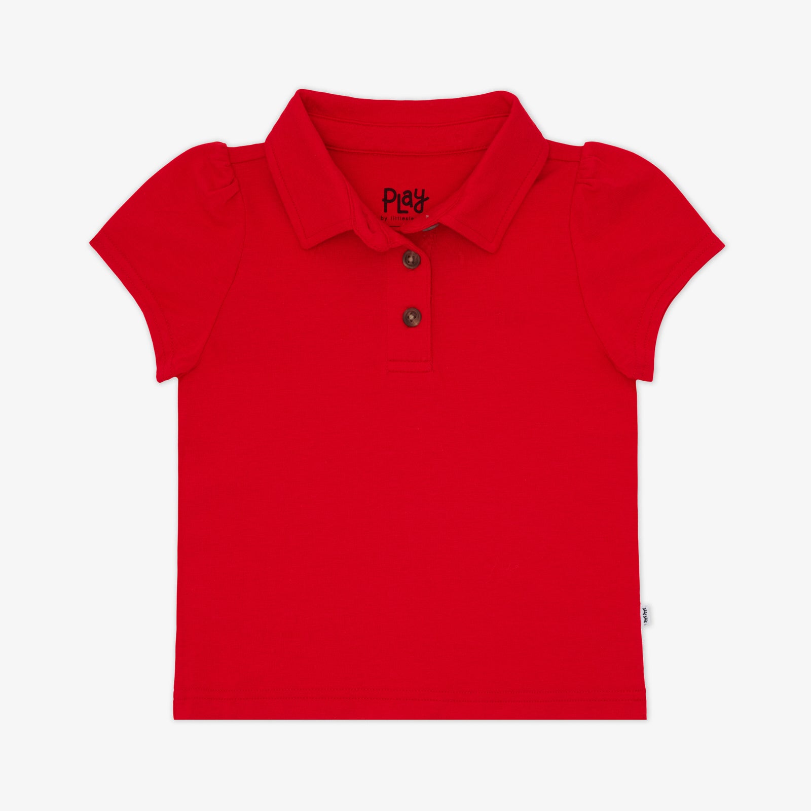 Flat lay of the Candy Red Puff Sleeve Polo