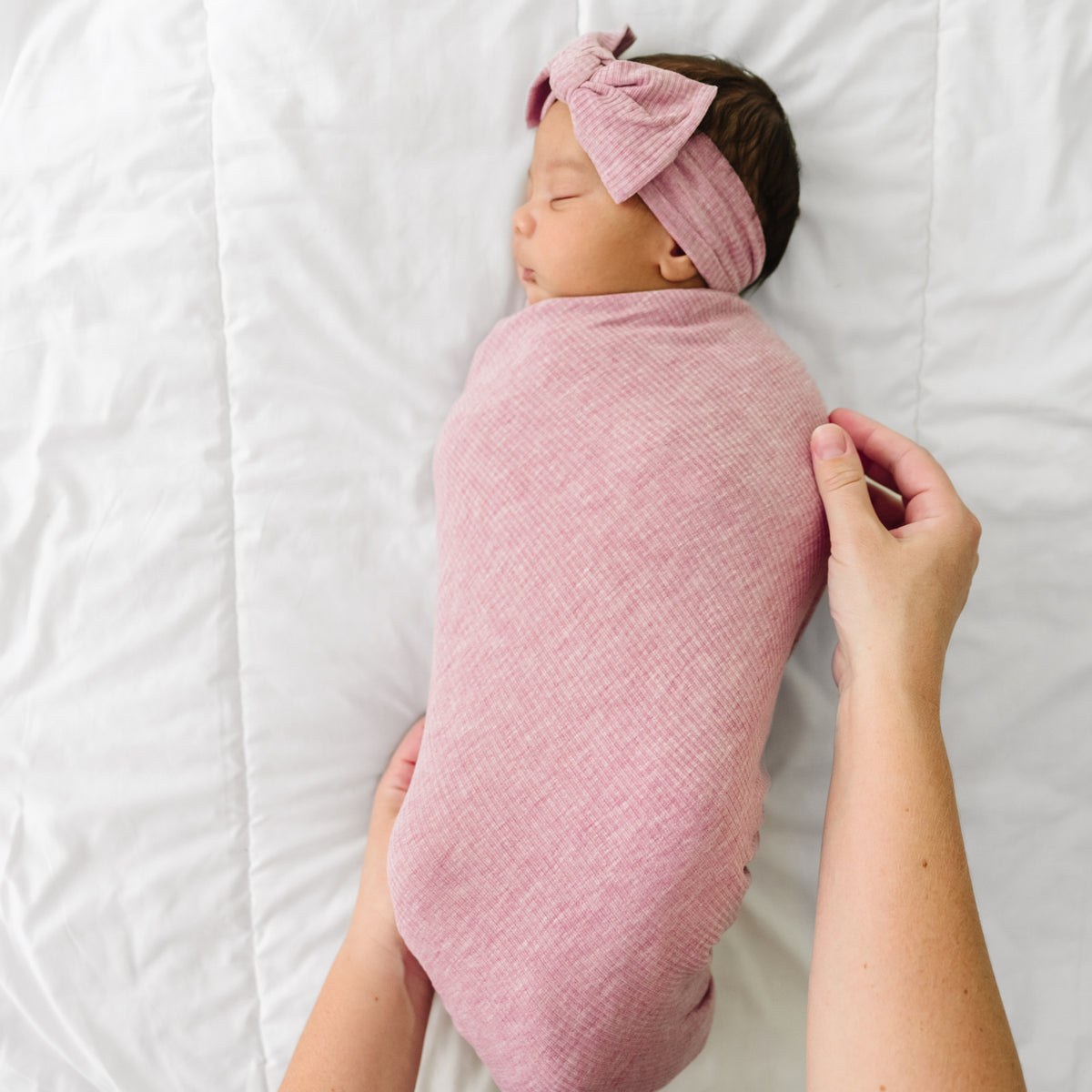 Heather Mauve Ribbed Swaddle & Headband Set Little Sleepies