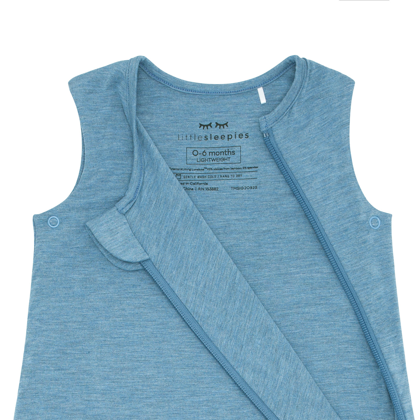 Close up flat lay image of a Heather Blue Sleepy Bag