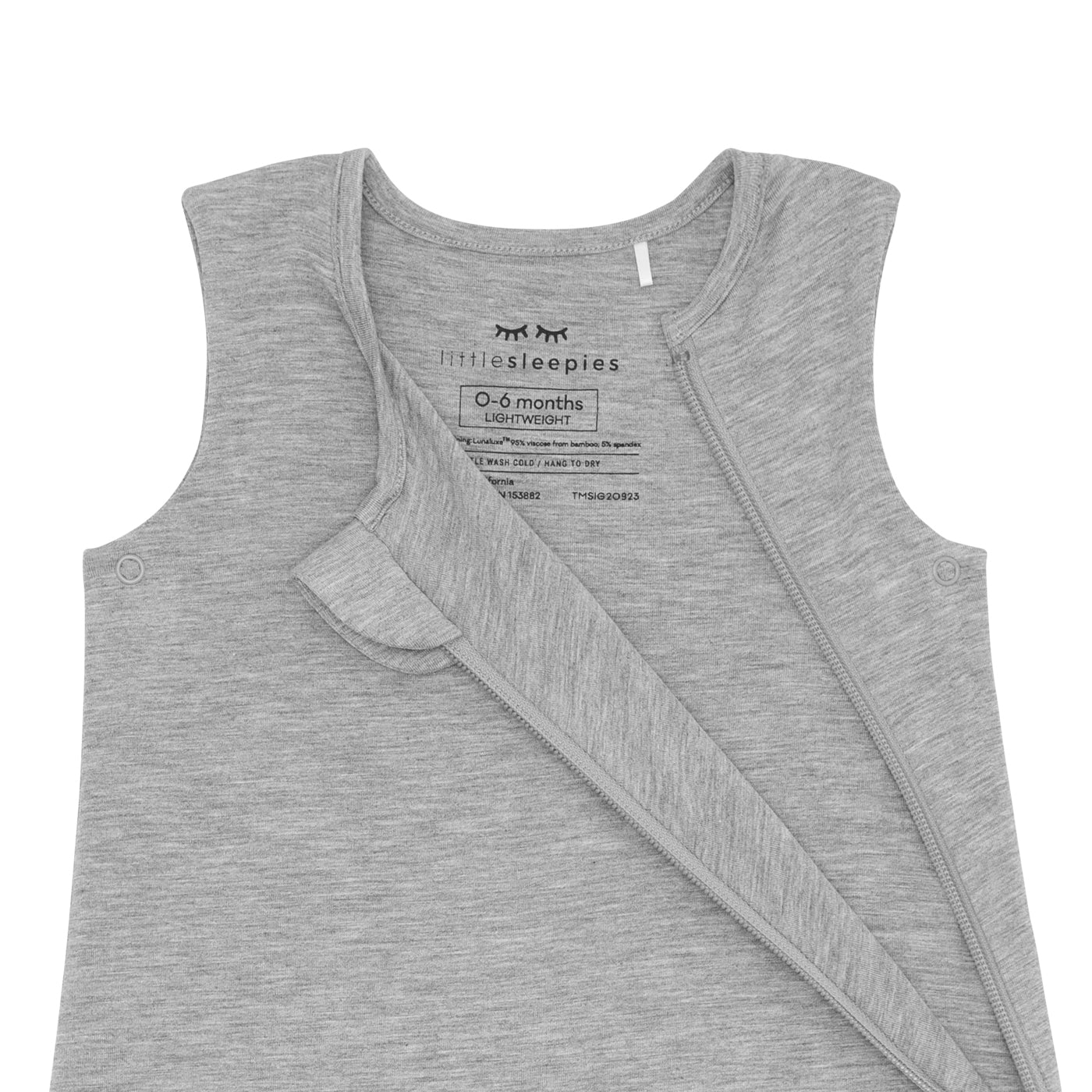 Close up flat lay image of a Heather Gray Sleepy Bag