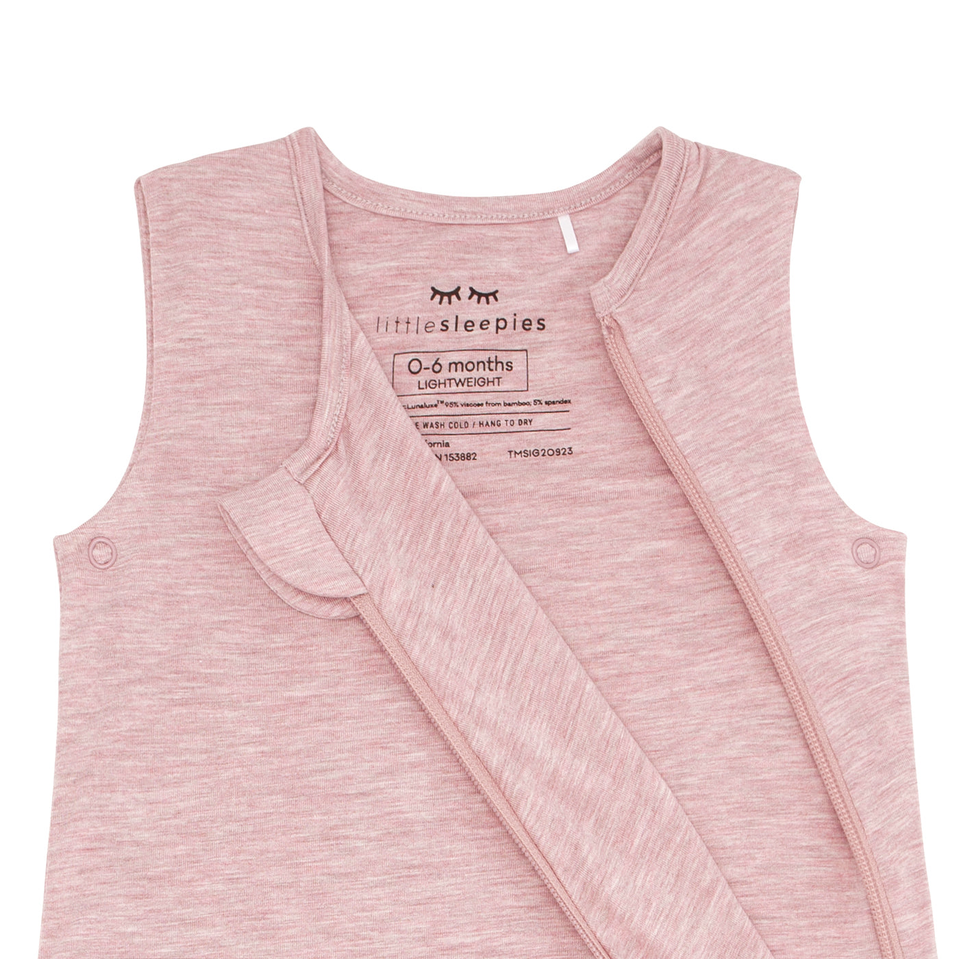 Close up flat lay image of a Heather Mauve sleepy bag