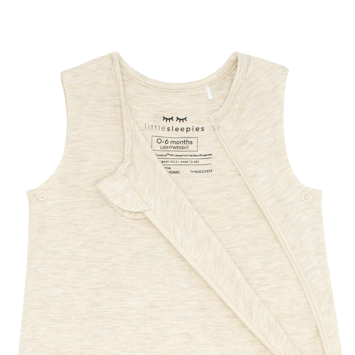 Close up flat lay image of a Heather Oatmeal sleepy bag