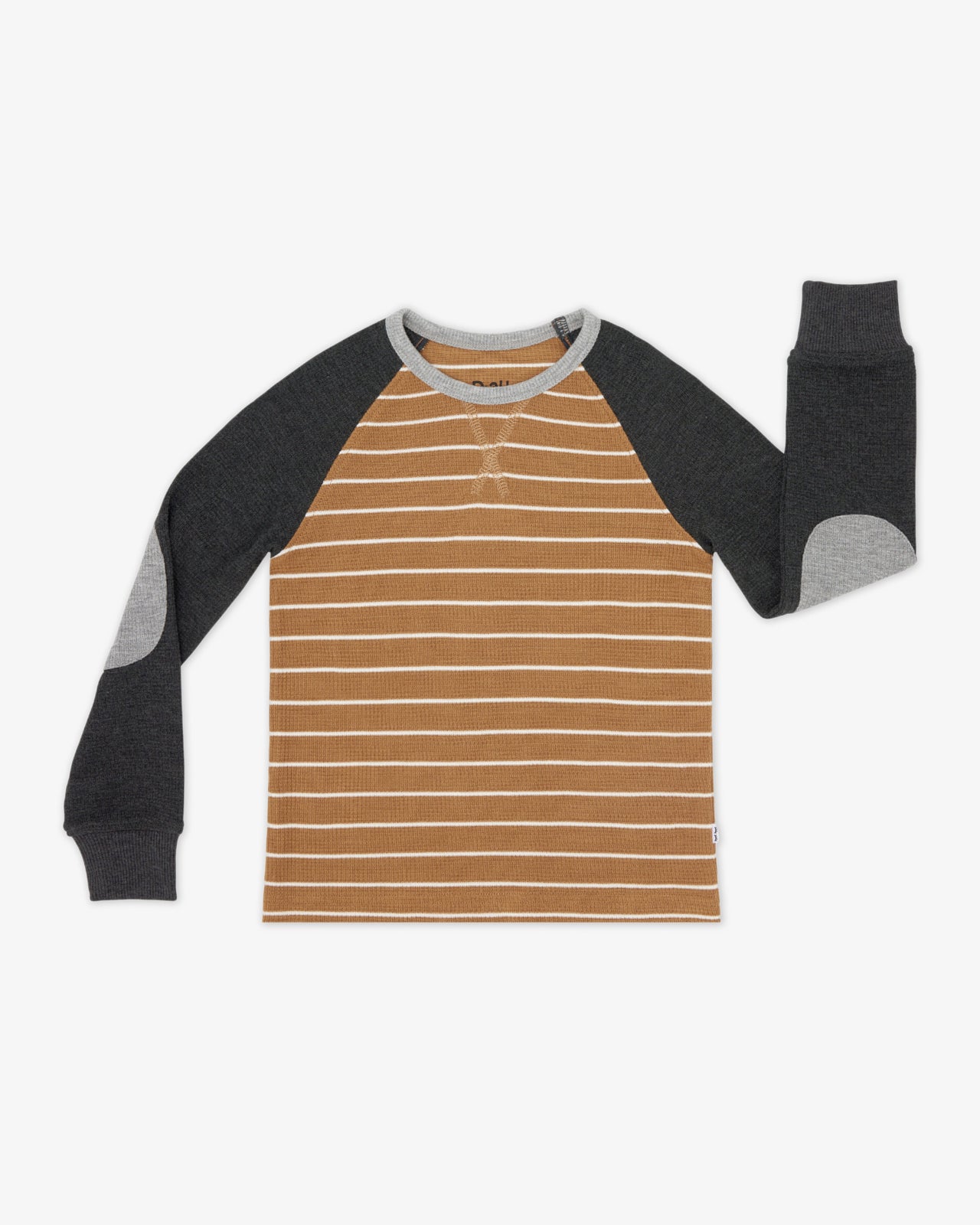 Flat lay of the Cider Stripe Waffle Raglan Tee
