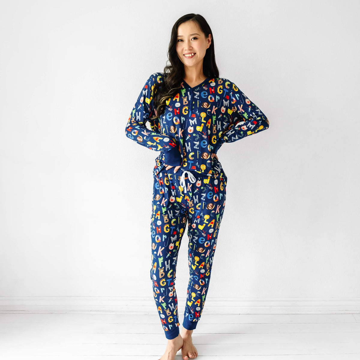 Navy Alphabet Friends Women's Pajama Pants - Little Sleepies