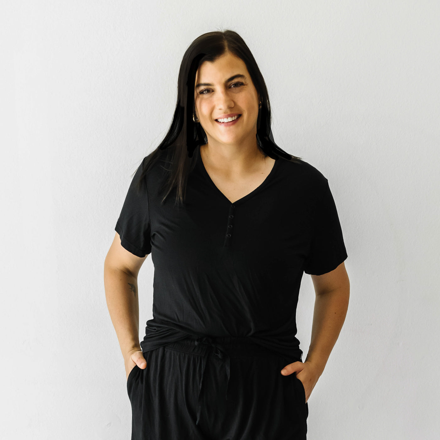 Women's SS PJ Tops - Black Women's Short Sleeve Bamboo Viscose Pajama Top