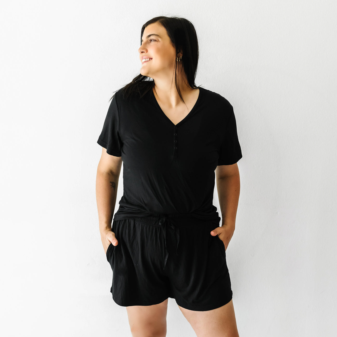 Women's SS PJ Tops - Black Women's Short Sleeve Bamboo Viscose Pajama Top