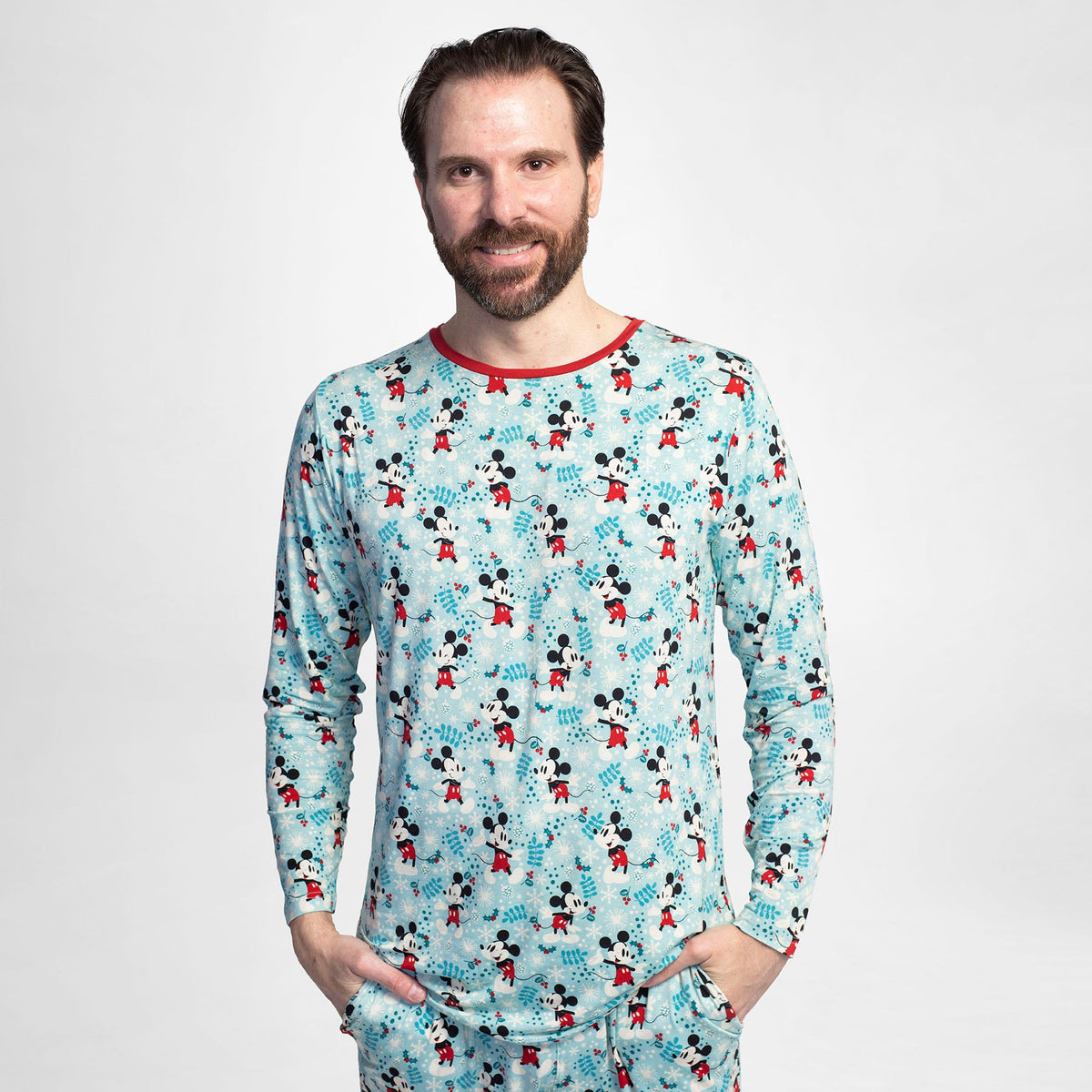Holiday Family Matching Disney Mickey Winter Wonderland Men's Bamboo Viscose Pajama Top L by Little Sleepies