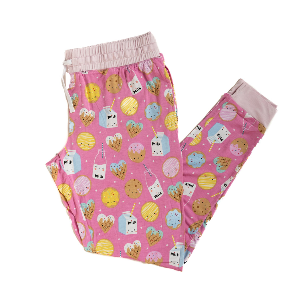 Flat lay image of Pink Cookies & Milk pajama pants