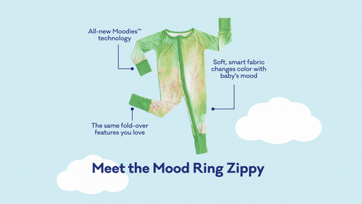 Meet the Mood Ring Zippy. All new Moodies technology. Soft, smart fabric changes color with baby's mood. The same fold-over features you love.