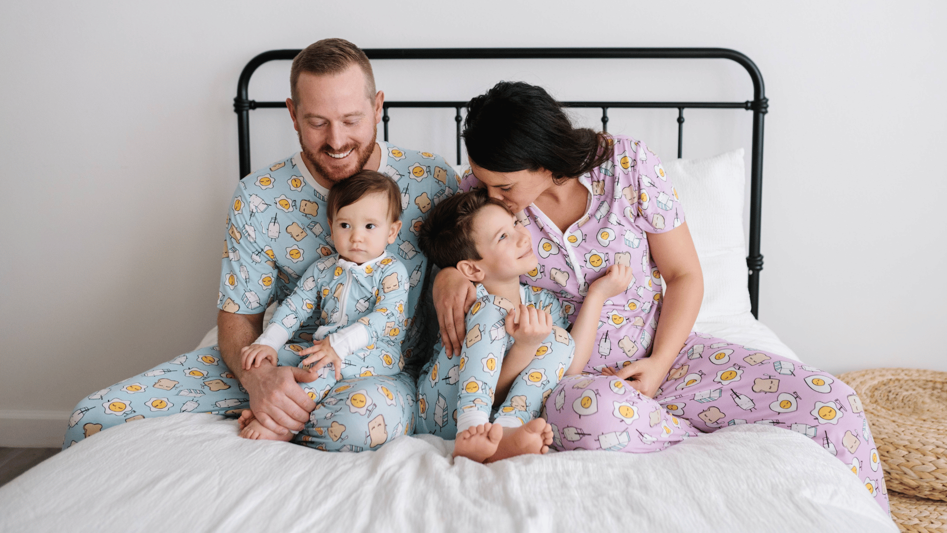 Family matching in Breakfast Buddies pajamas.