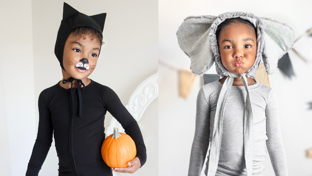 DIY halloween costume of a black cat and elephant