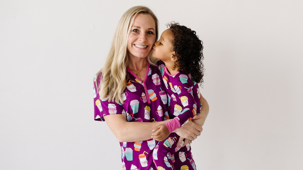 mom and little girl in matching pajamas