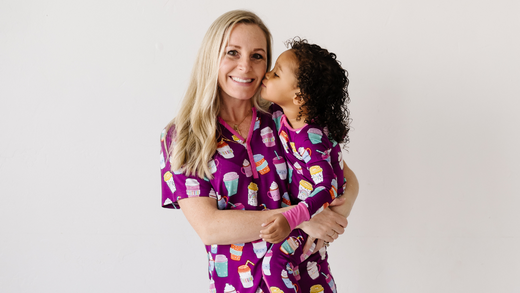 mom and little girl in matching pajamas