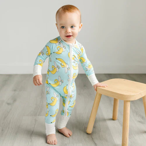 infant wearing a bananas zippy