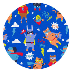 Image of the blue sleepy heroes print swatch