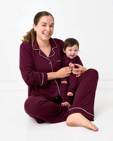 Mother and child wearing Classic Burgundy pajamas