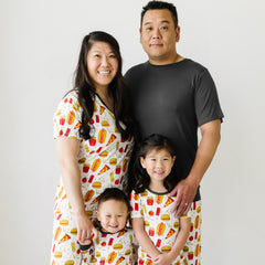 Family in matching pajamas in Fast Foodie