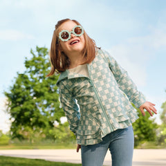 Child wearing a Watercolor Checks peplum hoodie