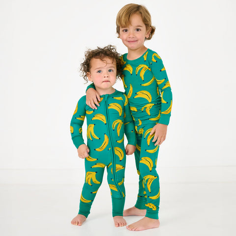 Two children wearing matching Go Bananas pjs