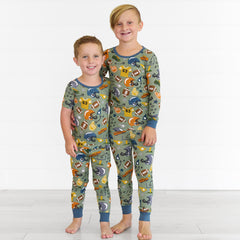 children wearing matching Touchdown Time PJs