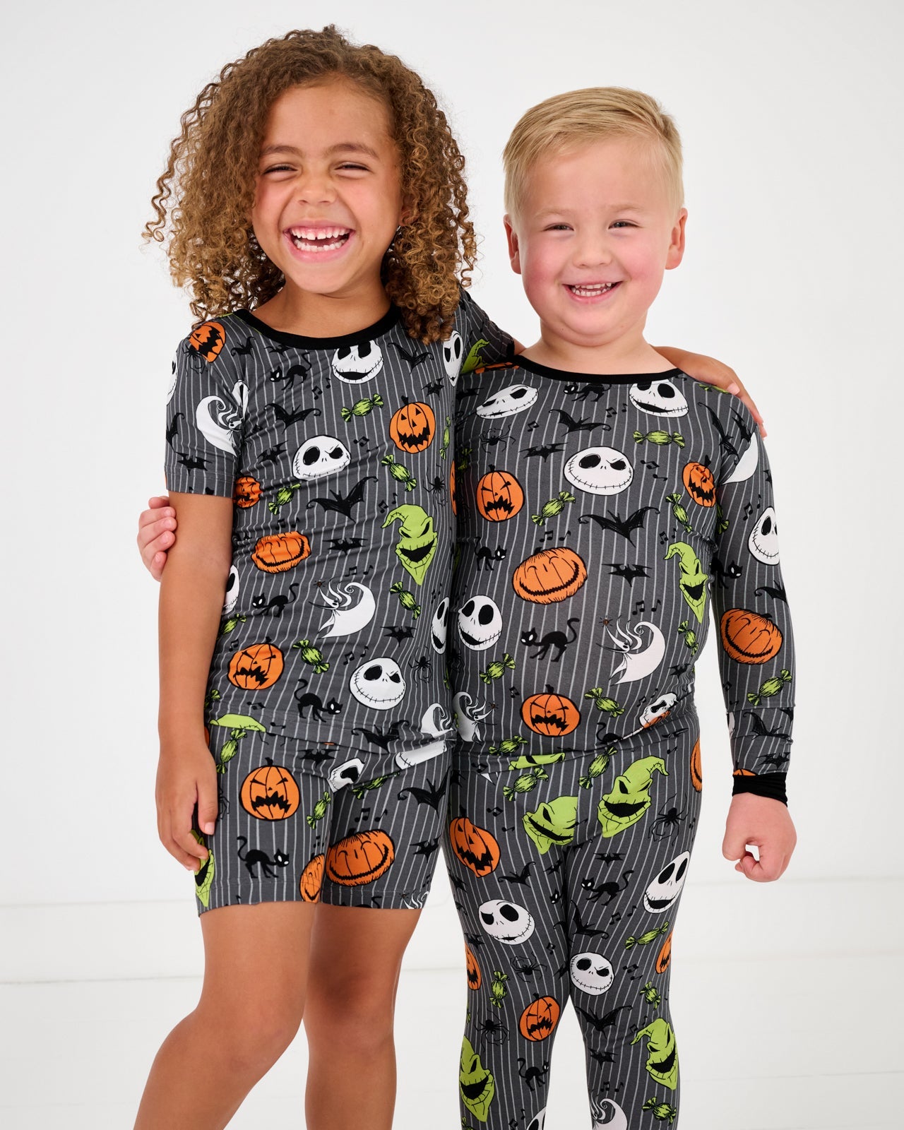 Two children wearing the Disney The Nightmare Before Christmas Two-Piece  Pajama Sets