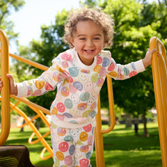 child wearing Positive Vibes matching crewneck and joggers