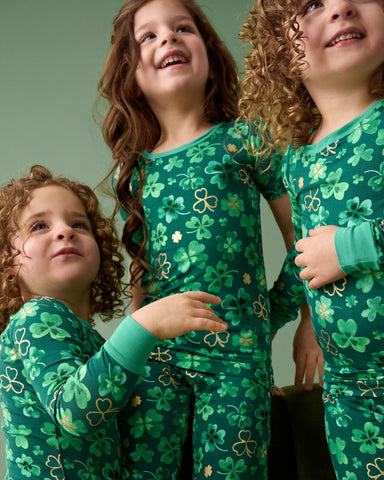 Group of children wearing matching Clover Cuties pajamas