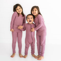 Children wearing Dusty Plum pj sets