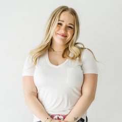 Image of a woman wearing a Bright White Perfect Pocket Tee