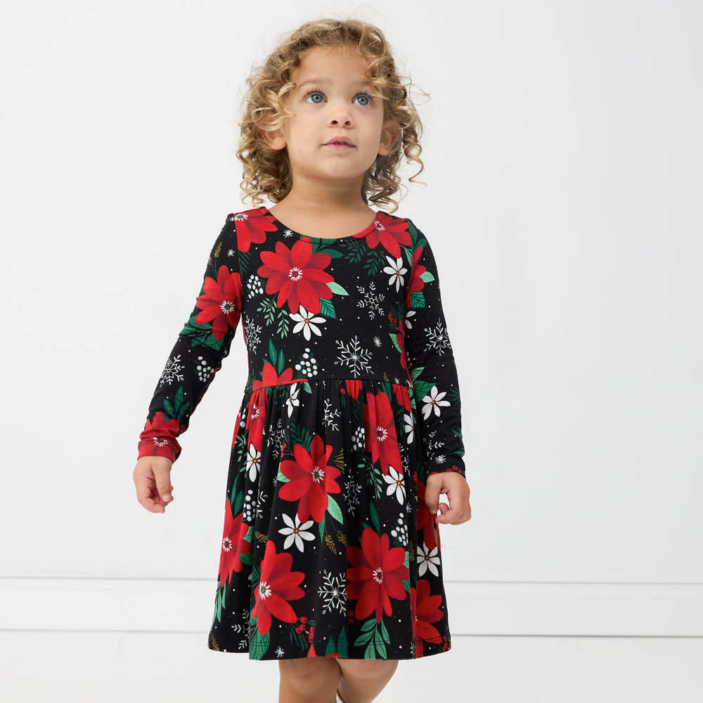 Alternate image of a child wearing a Snowy Blooms Bow Back Skater Dress with Bodysuit