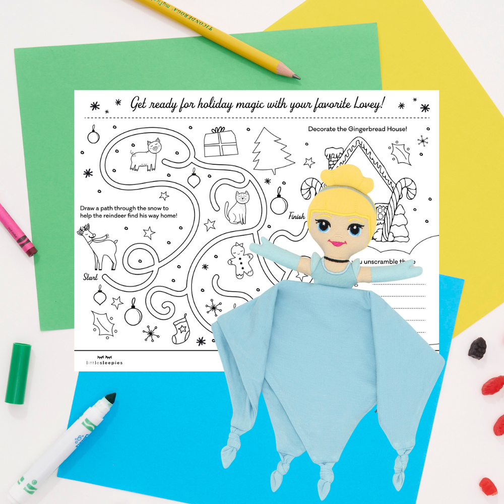 flat lay image of Cinderella lovey with a free printable pdf