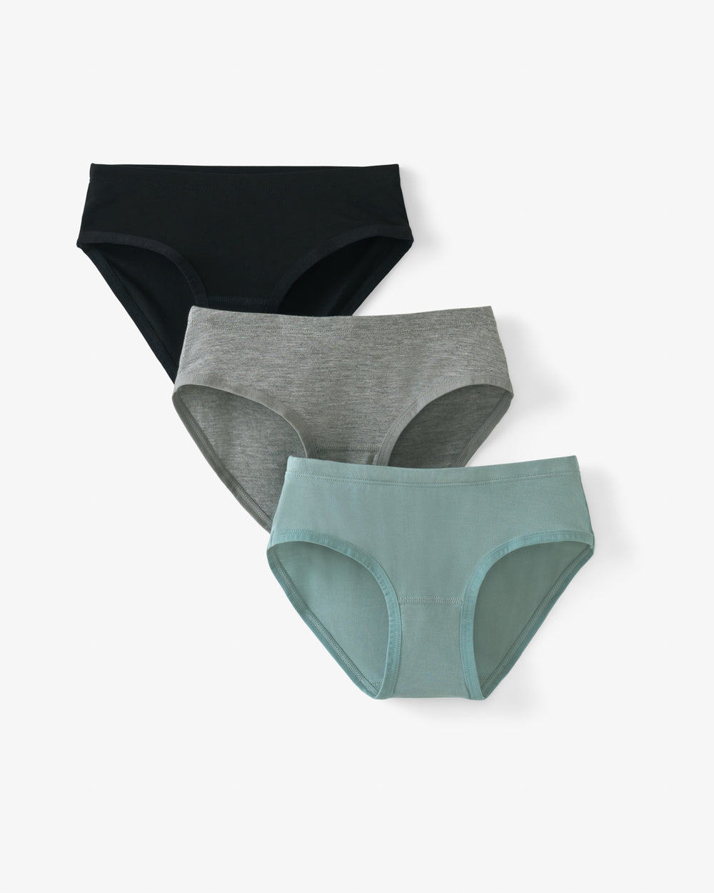 Flat lay of the Stormy, Black, Heather Gray Girl's Brief Underwear - 3 Pack