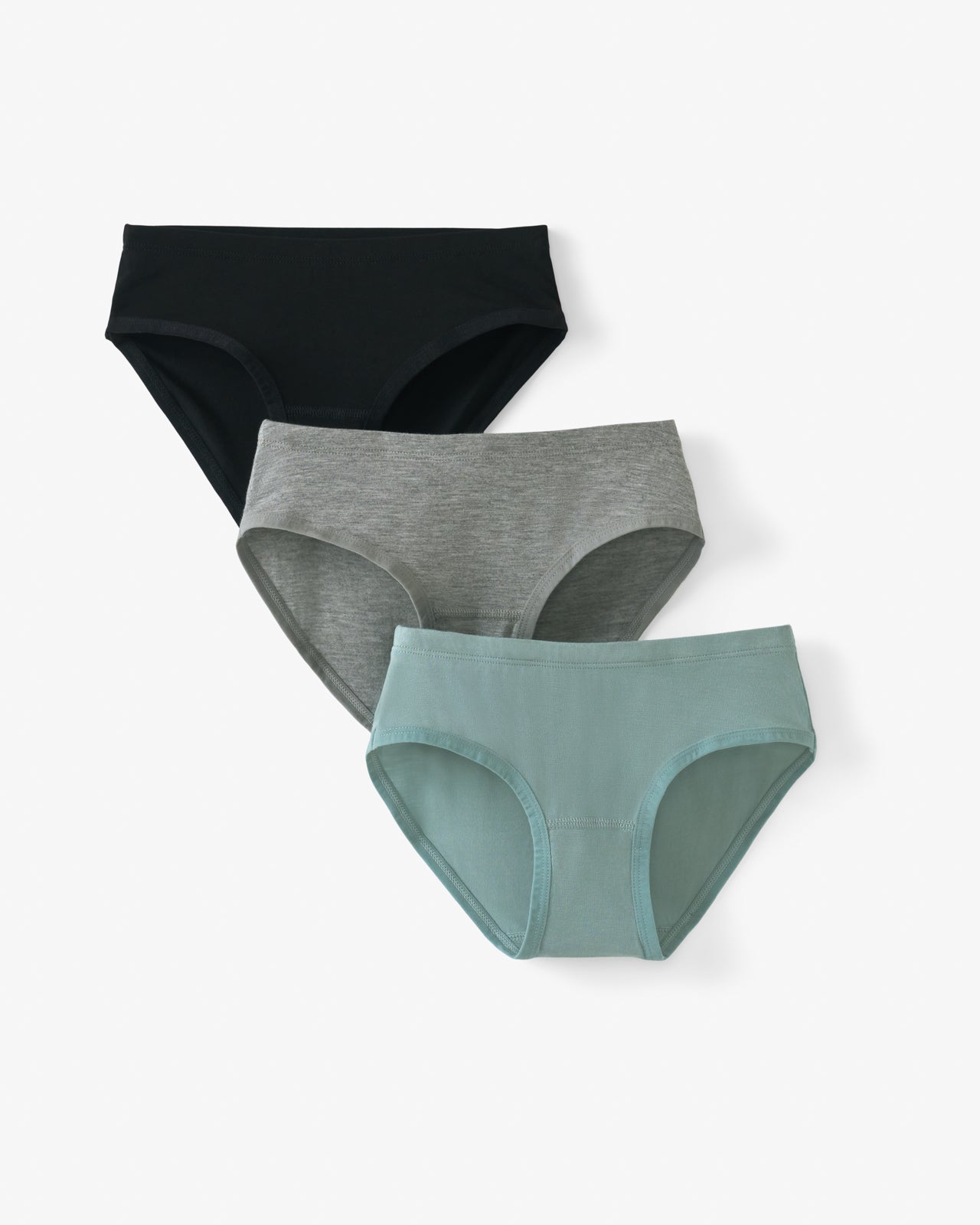 Flat lay of the Stormy, Black, Heather Gray Girl's Brief Underwear - 3 Pack