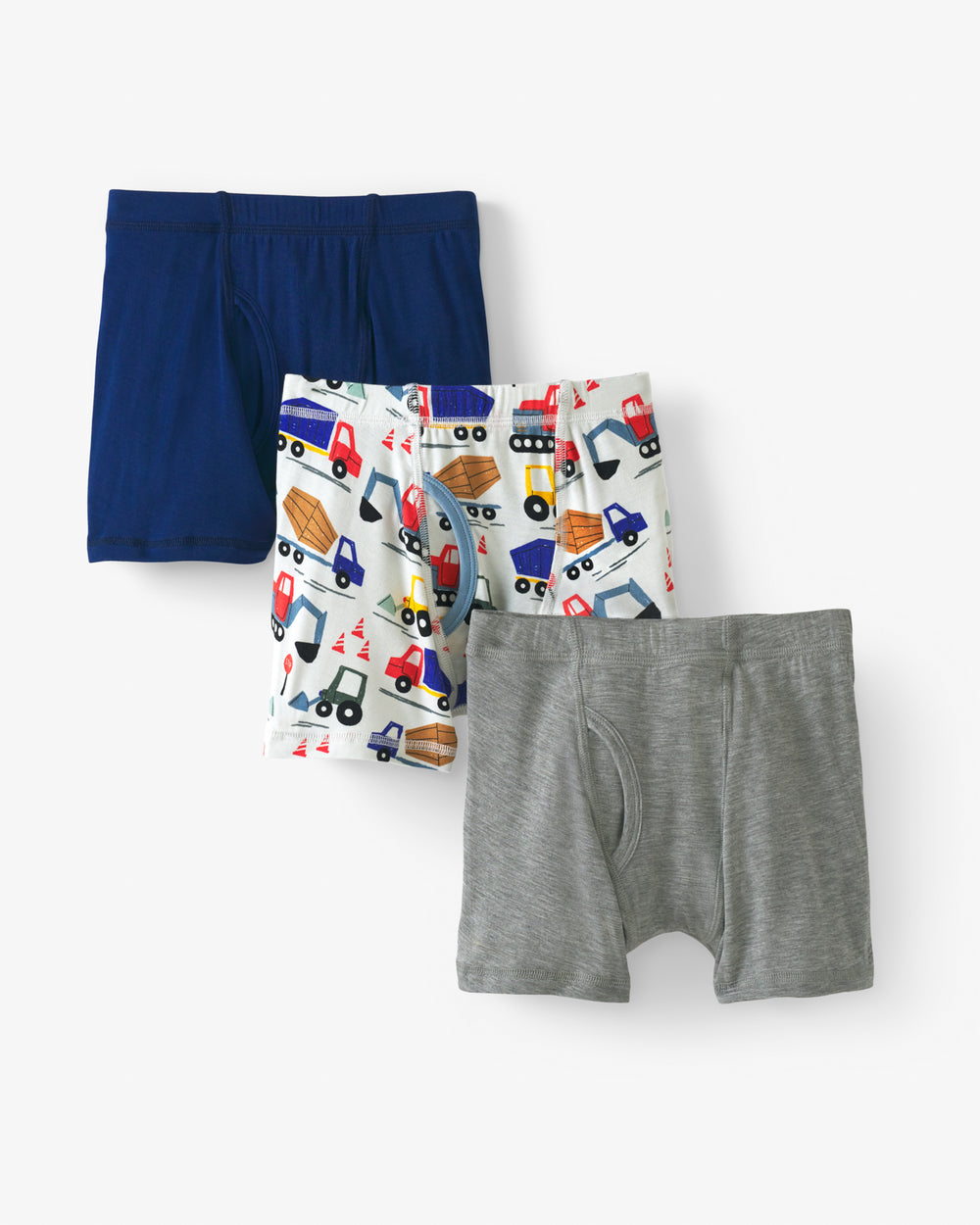 Flat lay of the 3 pack Construction Boy's Bamboo Viscose Boxer Brief Underwear