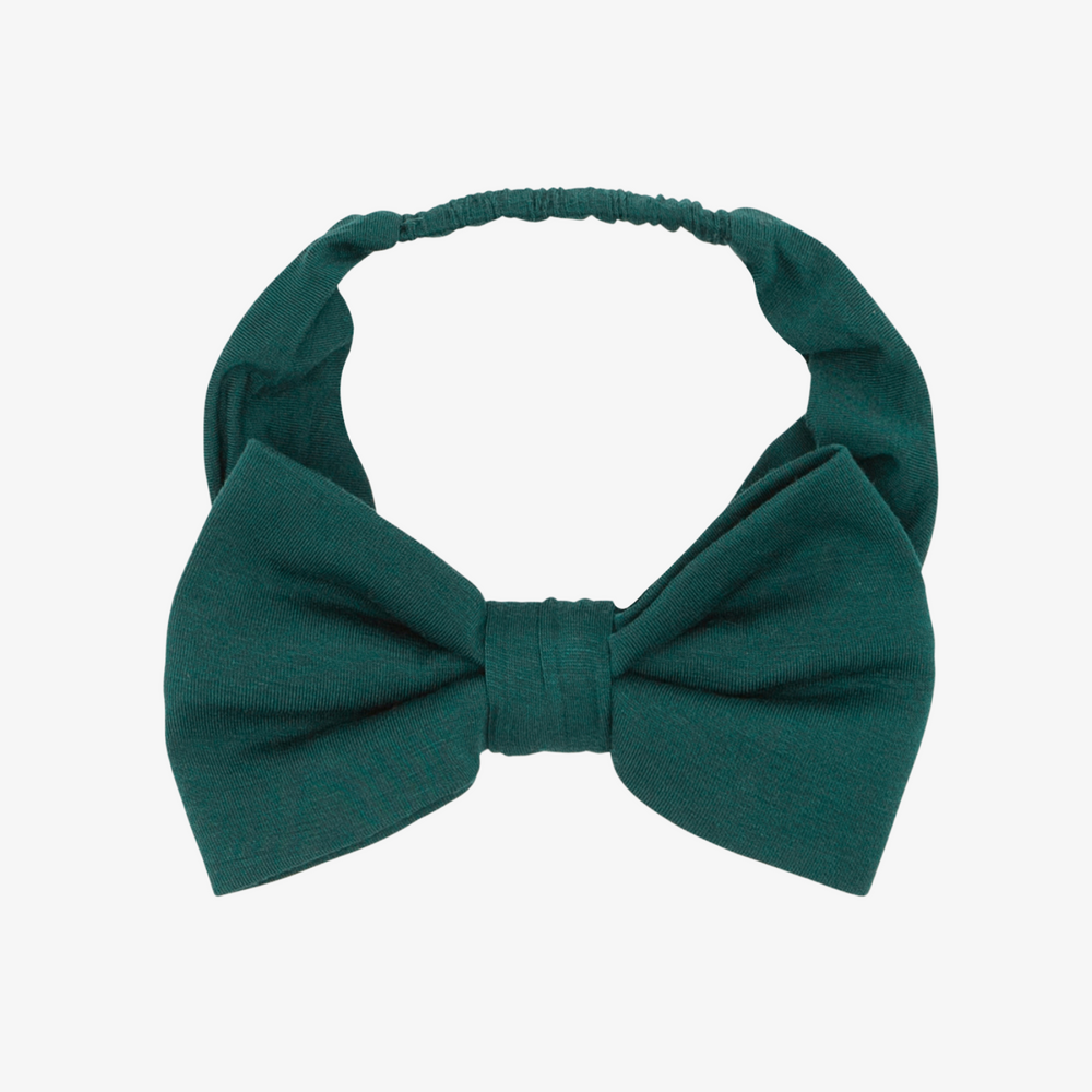 Emerald green luxe bow headband in kid size