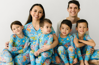 Family matching in Around the World bamboo pajamas.