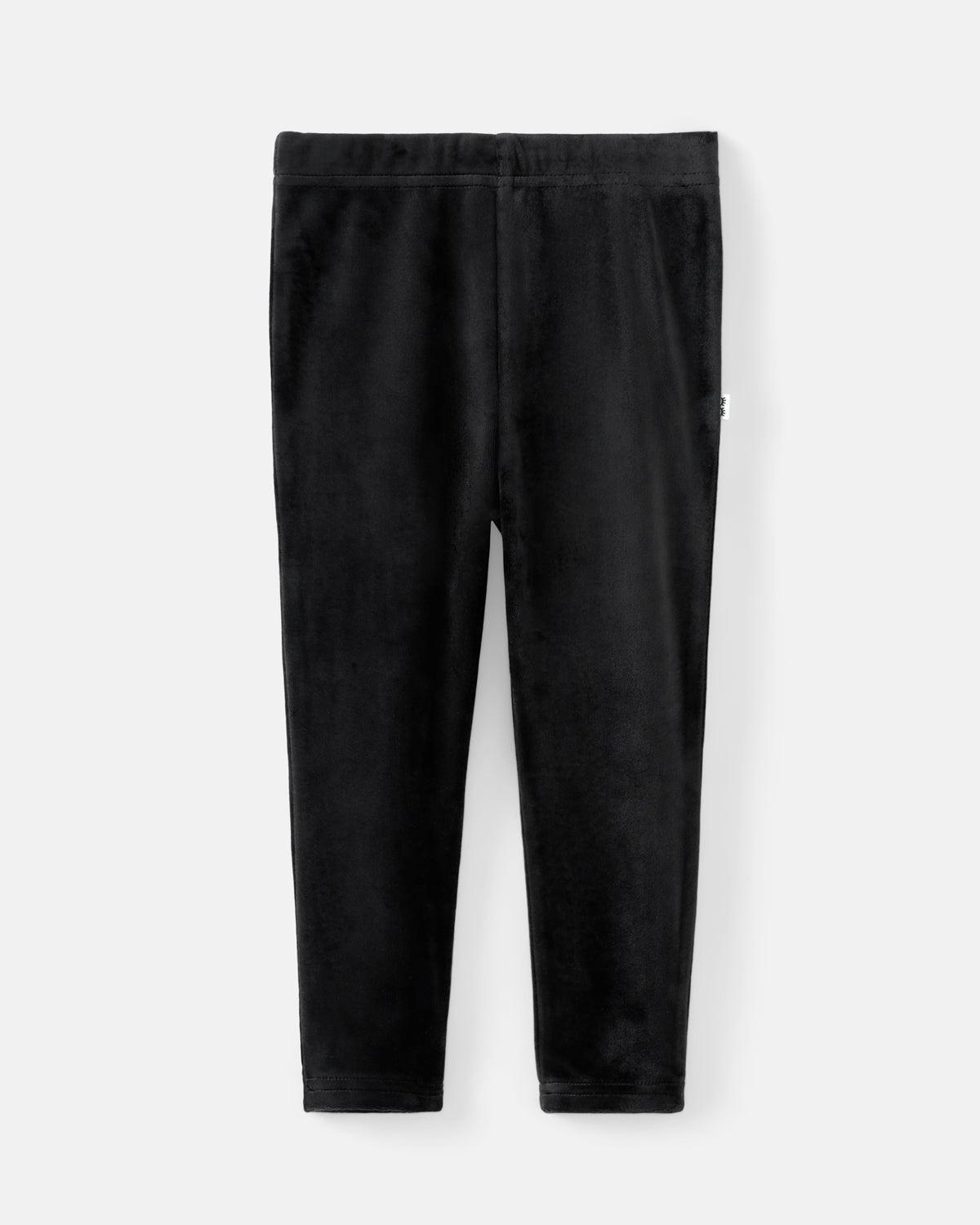 Black fleece leggings shown flat against a light gray background.