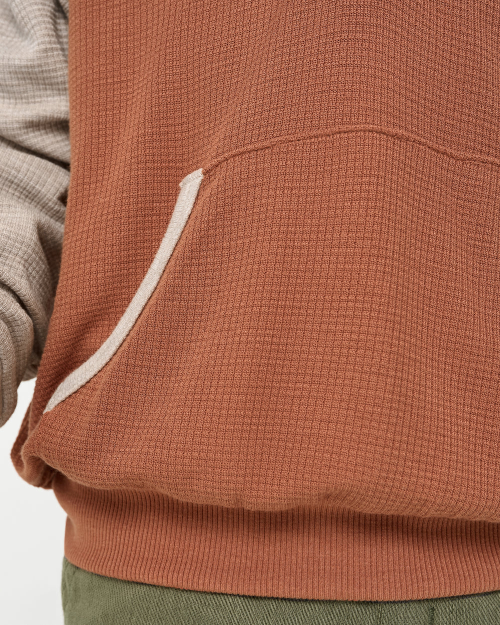 Close up of the waffle detail on the Autumn Spice Waffle Henley Hoodie
