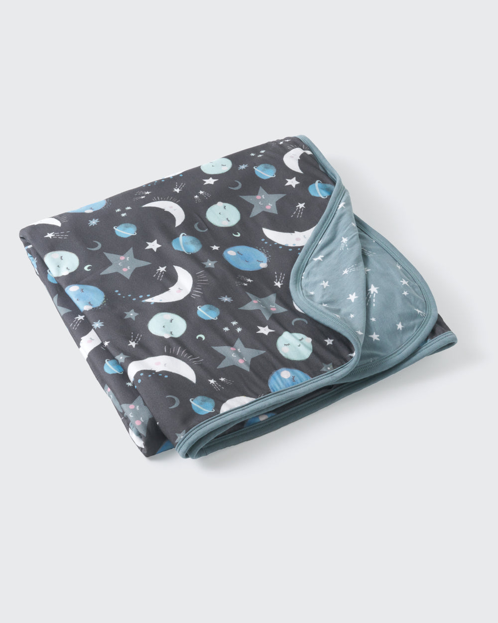 Flat lay of the Blue To the Moon & Back Large Cloud Blanket®