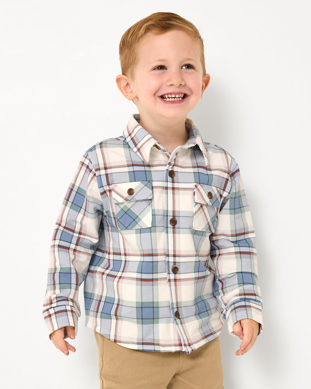 Boy wearing the Blue Ridge Plaid Shacket