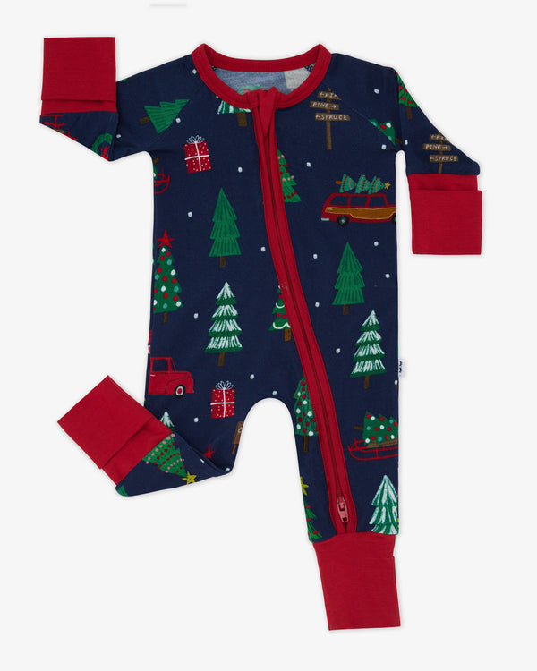 Flat lay of the Navy Tree Traffic Zippy