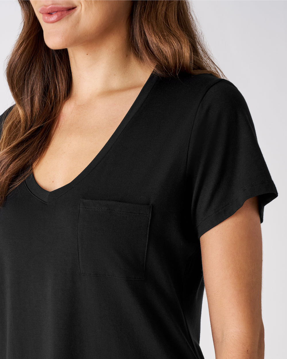 Close up of the pocket detail on the Black Women's Perfect Pocket Tee