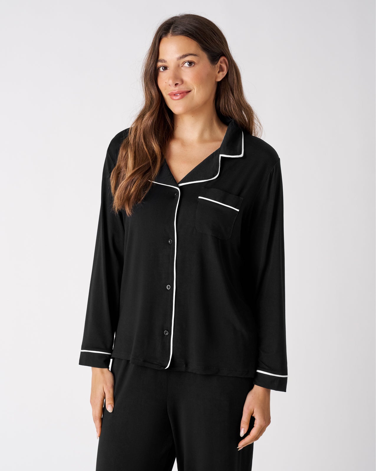 Alternate woman wearing the Black Women's Long Sleeve Pajama Set