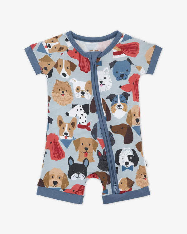 Flat lay of the Gray Puppy Parade Shorty Zippy