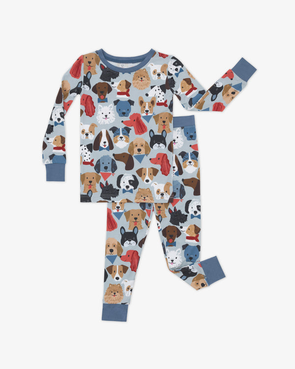 Flat lay of the Gray Puppy Parade Two-Piece Pajama Set