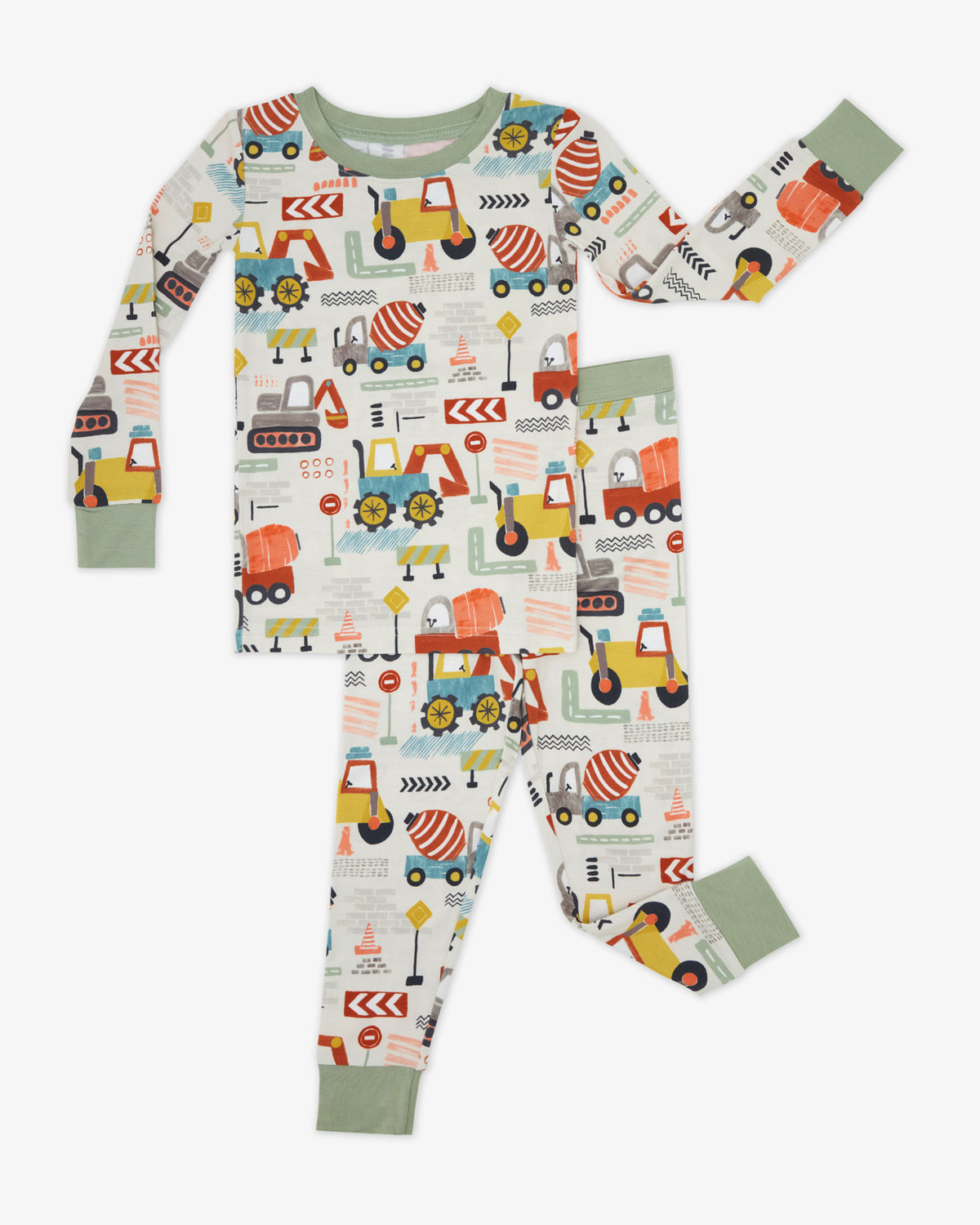Flat lay of the Mini Builders Two-Piece Pajama Set