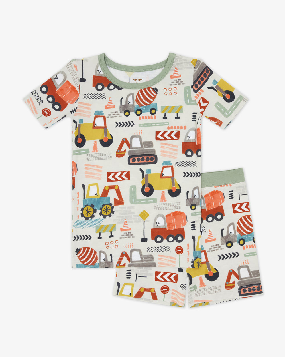 Flat lay of the Mini Builders Two-Piece Short Sleeve & Shorts Pajama Set